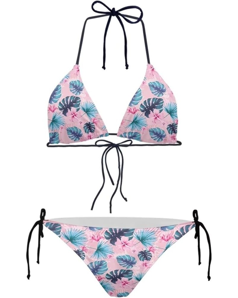 Womens 2 Piece Swimsuits Triangle Halter Thong Bikini Set Hawaiian Leaf $11.99 Swimsuits