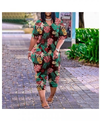 Jumpsuit Women Casual Summer Plus Size V Neck Short Sleeve Zipper Overalls With Pockets Wide Long Jumpsuits 05-multicolor $11...