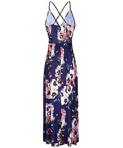 Summer Dresses for Women Deep V-Neck Casual Dress Backless Strap Floral Print/Solid Split Maxidress for Beach Party C-blue $1...