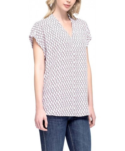 Sleeveless Button Down Henley Blouse Print Shirt with Front Chest Pocket Ivory $10.73 Tops