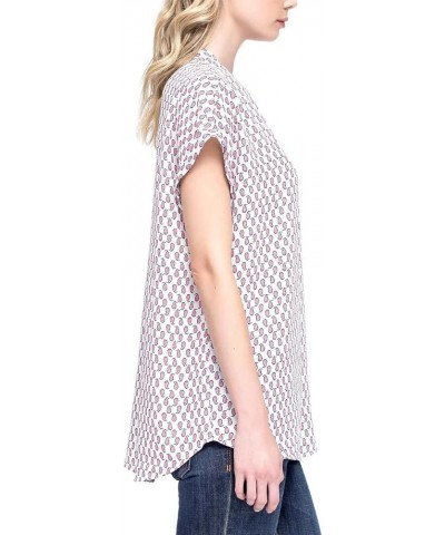 Sleeveless Button Down Henley Blouse Print Shirt with Front Chest Pocket Ivory $10.73 Tops