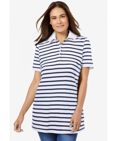 Women's Plus Size Perfect Printed Short-Sleeve Polo Shirt Bright Cobalt Nautical $23.23 Shirts