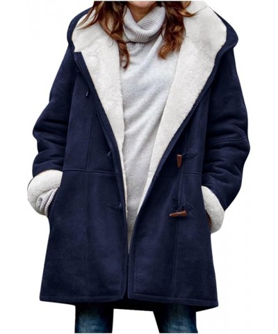 Women's Winter Coats Long Length Plus Size Button Plush Tops Hooded Loose Cardigan Wool Coat Jacket Coat 2-blue $12.00 Coats