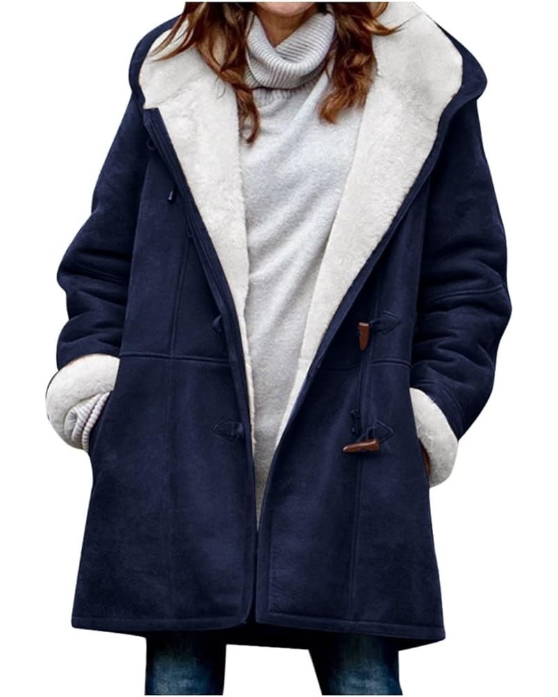 Women's Winter Coats Long Length Plus Size Button Plush Tops Hooded Loose Cardigan Wool Coat Jacket Coat 2-blue $12.00 Coats