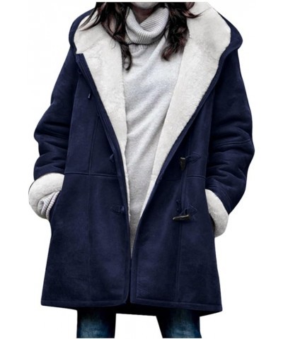 Women's Winter Coats Long Length Plus Size Button Plush Tops Hooded Loose Cardigan Wool Coat Jacket Coat 2-blue $12.00 Coats