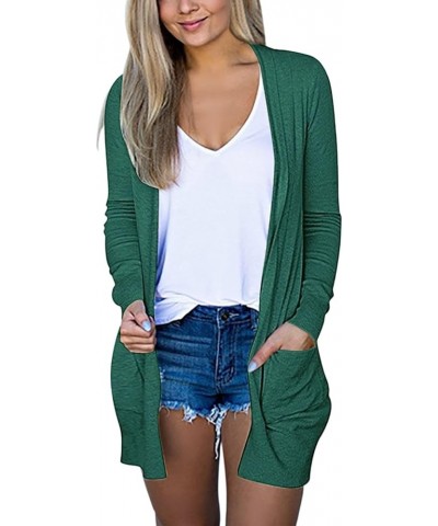 Women's Open Front Lightweight Cardigan with Pockets Long Sleeve V-Neck Outerwear Solid Color Sweaters Plus Size 14-green $9....