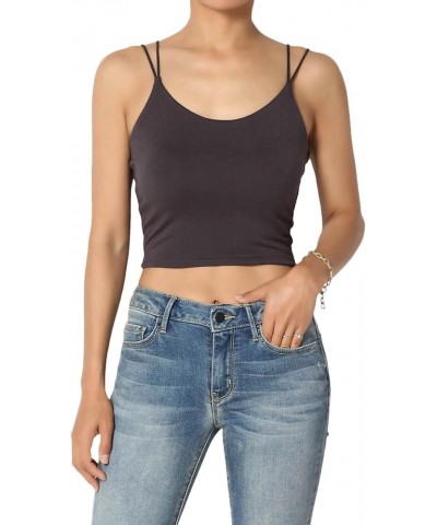 Women's Basic Solid Spaghetti Strap Double Layered Stretch Crop Cami Tank Top Ash Grey $10.25 Tops