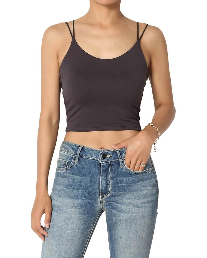 Women's Basic Solid Spaghetti Strap Double Layered Stretch Crop Cami Tank Top Ash Grey $10.25 Tops