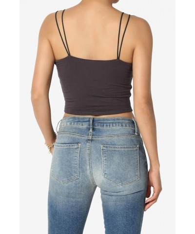 Women's Basic Solid Spaghetti Strap Double Layered Stretch Crop Cami Tank Top Ash Grey $10.25 Tops