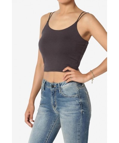 Women's Basic Solid Spaghetti Strap Double Layered Stretch Crop Cami Tank Top Ash Grey $10.25 Tops