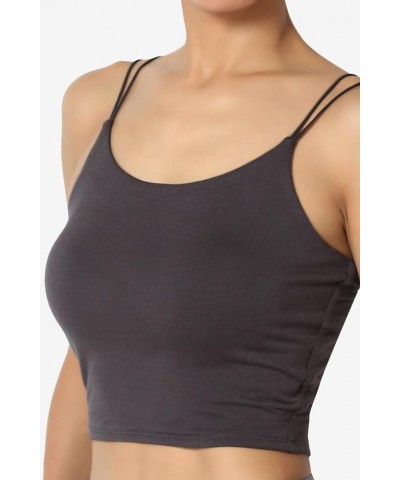 Women's Basic Solid Spaghetti Strap Double Layered Stretch Crop Cami Tank Top Ash Grey $10.25 Tops