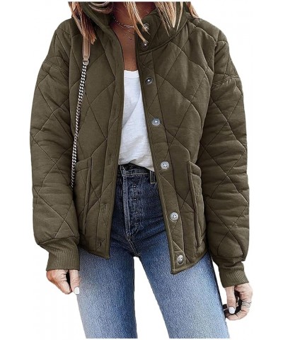 Womens Quilted Jackets Lightweight Puffer Jacket Dolman Sleeve Casual Padded Coat Stand Collar Cozy Warm Outerwear C-army Gre...