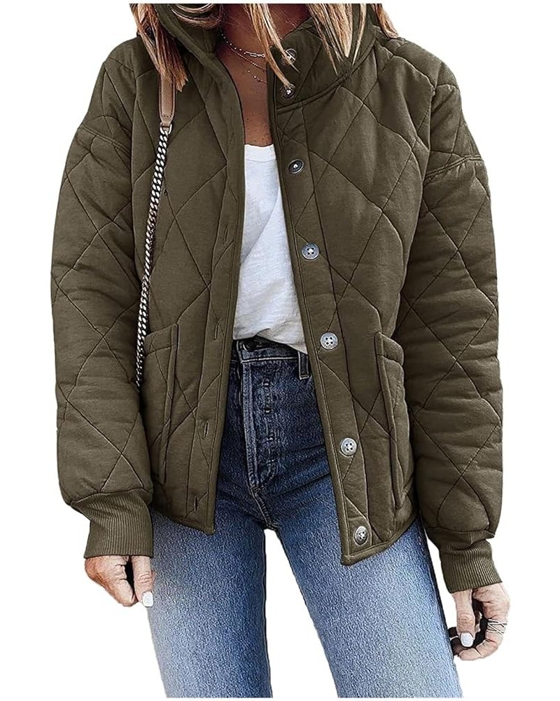 Womens Quilted Jackets Lightweight Puffer Jacket Dolman Sleeve Casual Padded Coat Stand Collar Cozy Warm Outerwear C-army Gre...