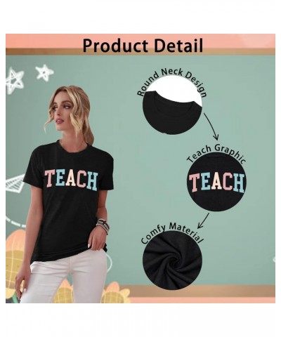 Teacher Shirts Women Funny Teach Printed Graphic Tshirt Short Sleeve T-Shirt Blouse Teacher Gifts Tops Tee Black2 $10.53 T-Sh...