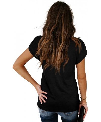 Womens Tops V Neck Summer Petal Sleeve Casual Tshirts Black $13.76 T-Shirts