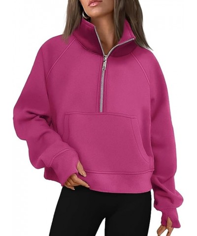 Womens Zip Up Hoodies with Thumb Hole Fleece Womens Hooded Pullover Sweatshirts Half Zipper Crop Long Sleeve Tops Purple $14....