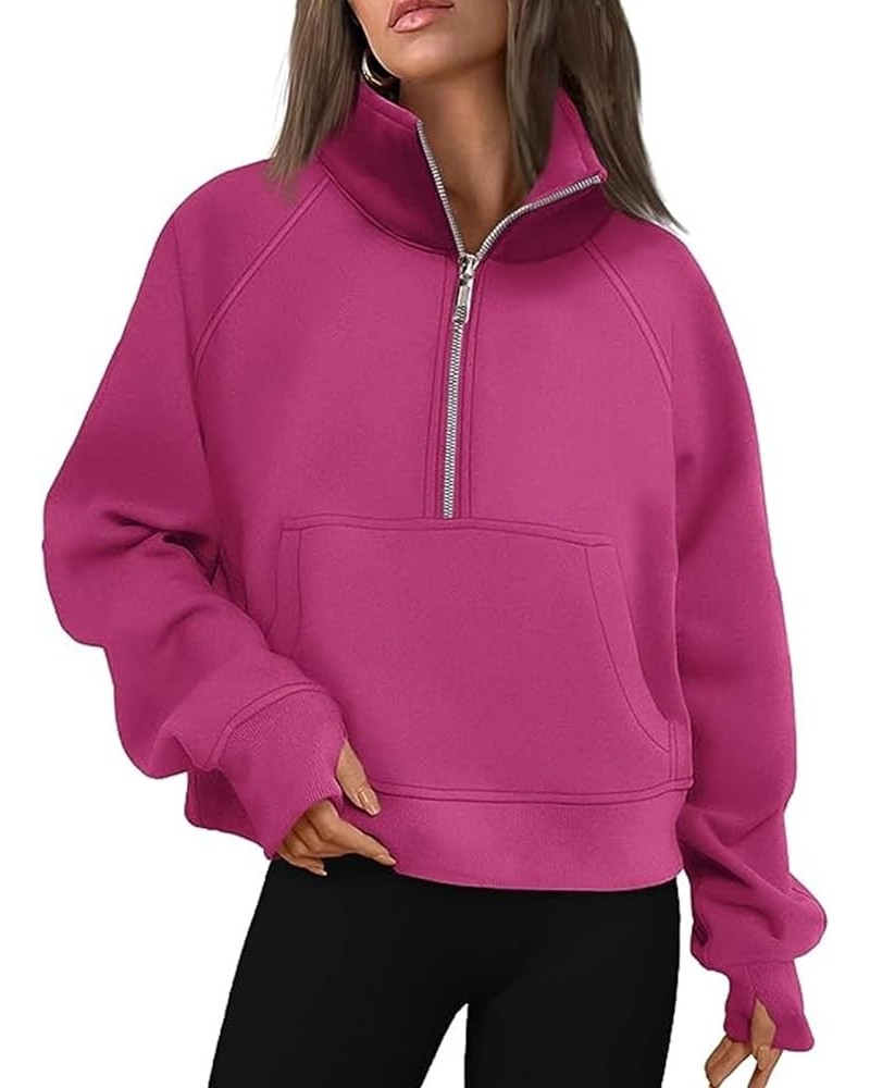 Womens Zip Up Hoodies with Thumb Hole Fleece Womens Hooded Pullover Sweatshirts Half Zipper Crop Long Sleeve Tops Purple $14....