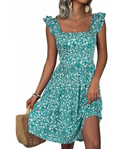 Summer Cute Floral Flowy Knee Length Sundressses Beach Dress for Women 2024 Green Floral $16.10 Dresses