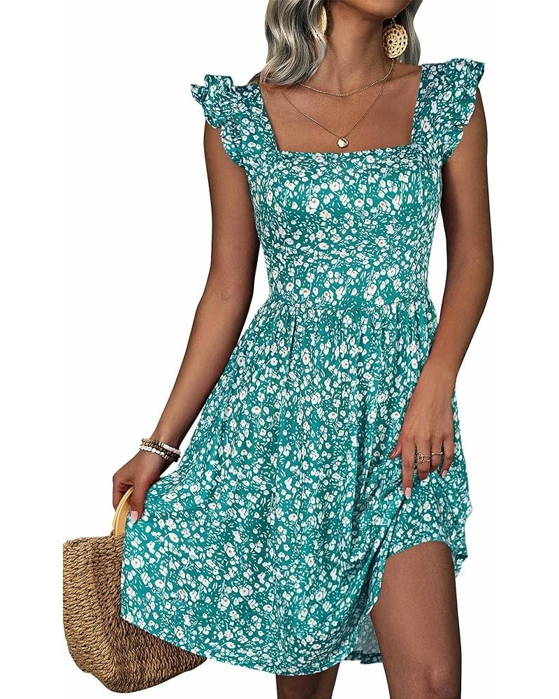 Summer Cute Floral Flowy Knee Length Sundressses Beach Dress for Women 2024 Green Floral $16.10 Dresses