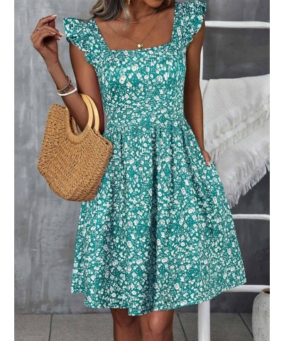 Summer Cute Floral Flowy Knee Length Sundressses Beach Dress for Women 2024 Green Floral $16.10 Dresses