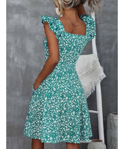 Summer Cute Floral Flowy Knee Length Sundressses Beach Dress for Women 2024 Green Floral $16.10 Dresses