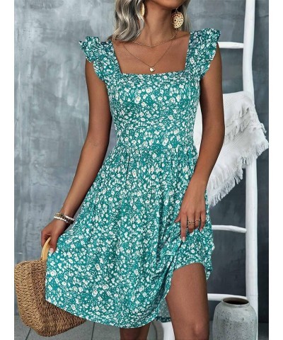 Summer Cute Floral Flowy Knee Length Sundressses Beach Dress for Women 2024 Green Floral $16.10 Dresses