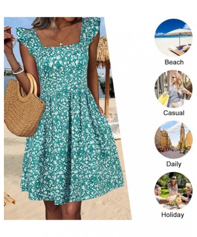 Summer Cute Floral Flowy Knee Length Sundressses Beach Dress for Women 2024 Green Floral $16.10 Dresses