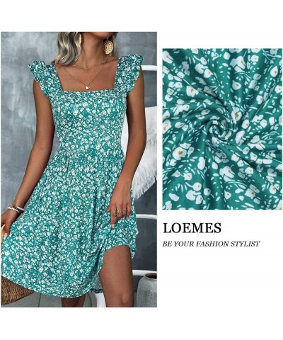 Summer Cute Floral Flowy Knee Length Sundressses Beach Dress for Women 2024 Green Floral $16.10 Dresses