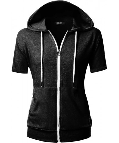 Womens Slim Fit Zip Up Hoodie Short Sleeve Thin Jacket Full Zip Sweatshirt with Plus Size Dcf207-charcoal $19.42 Hoodies & Sw...