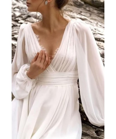 Chiffon Long Beach Wedding Dresses for Bride Puffy Sleeve Prom Dresses Ball Gown Green $44.00 Dresses