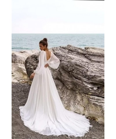 Chiffon Long Beach Wedding Dresses for Bride Puffy Sleeve Prom Dresses Ball Gown Green $44.00 Dresses