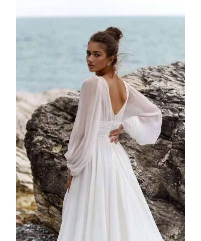 Chiffon Long Beach Wedding Dresses for Bride Puffy Sleeve Prom Dresses Ball Gown Green $44.00 Dresses