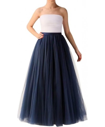 Wedding Planning A-line Maxi Long Tulle Skirt for Women Foor Length Evening Party Skirts Navy Blue $28.29 Skirts