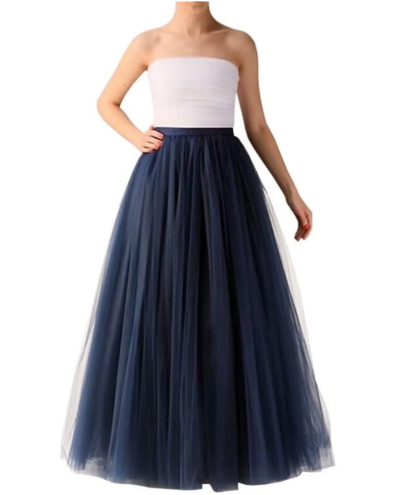 Wedding Planning A-line Maxi Long Tulle Skirt for Women Foor Length Evening Party Skirts Navy Blue $28.29 Skirts