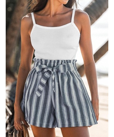 Womens High Waist Striped Shorts 2024 Summer Casual Wide Leg Belted Cotton Shorts Blue Stripes $11.50 Shorts