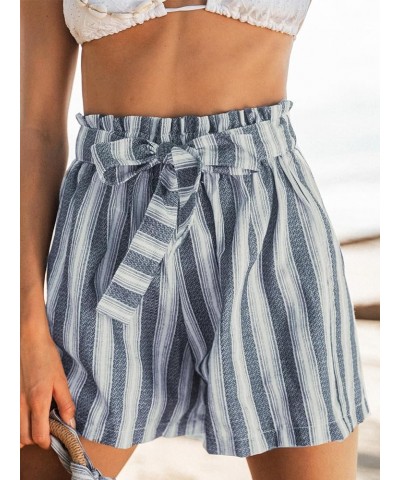 Womens High Waist Striped Shorts 2024 Summer Casual Wide Leg Belted Cotton Shorts Blue Stripes $11.50 Shorts