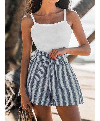 Womens High Waist Striped Shorts 2024 Summer Casual Wide Leg Belted Cotton Shorts Blue Stripes $11.50 Shorts