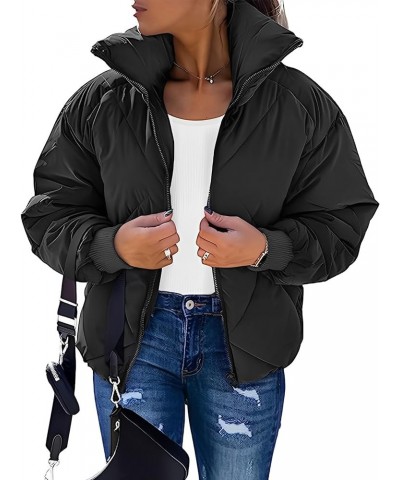 Women's Cropped Puffer Jacket Long Sleeve Zip Up Quilted Short Padded Coat Winter Puffy Outwear with Pockets Black $11.50 Jac...