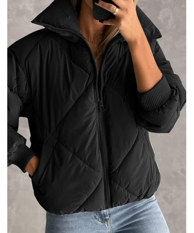 Women's Cropped Puffer Jacket Long Sleeve Zip Up Quilted Short Padded Coat Winter Puffy Outwear with Pockets Black $11.50 Jac...