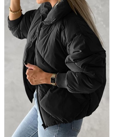 Women's Cropped Puffer Jacket Long Sleeve Zip Up Quilted Short Padded Coat Winter Puffy Outwear with Pockets Black $11.50 Jac...