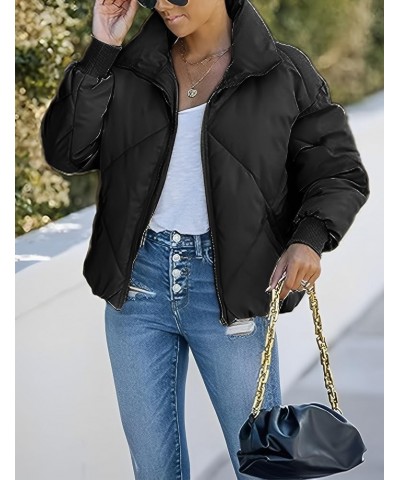 Women's Cropped Puffer Jacket Long Sleeve Zip Up Quilted Short Padded Coat Winter Puffy Outwear with Pockets Black $11.50 Jac...