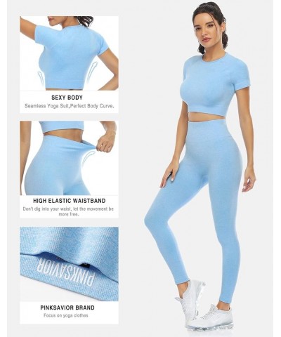 Workout Sets for Women Two Piece Outfits Seamless High Waist Leggings Yoga Crop Tops Athletic Sports Gym Sets A_light Blue $1...