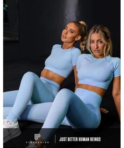 Workout Sets for Women Two Piece Outfits Seamless High Waist Leggings Yoga Crop Tops Athletic Sports Gym Sets A_light Blue $1...