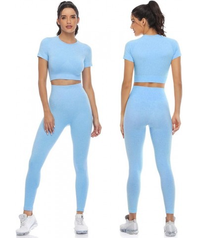 Workout Sets for Women Two Piece Outfits Seamless High Waist Leggings Yoga Crop Tops Athletic Sports Gym Sets A_light Blue $1...