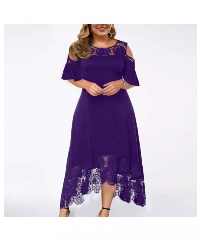 Plus Size Dress for Women Fashion Women's Lace Stitching Ruffle Short-Sleeved Strapless Sheath Dress Dress, L-5XL B-purple $1...