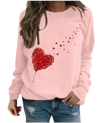 Valentine's Day Sweatshirt Women Long Sleeve Crew Neck Shirts Heart Print Blouse Casual Pullover Loose Fit Tunic Tops 3❤❤pink...