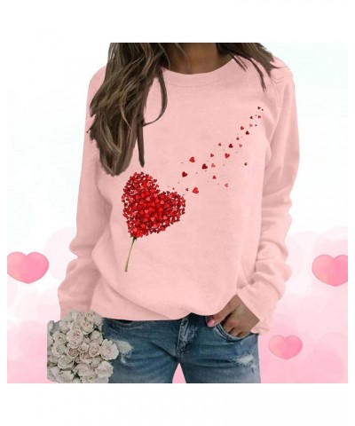 Valentine's Day Sweatshirt Women Long Sleeve Crew Neck Shirts Heart Print Blouse Casual Pullover Loose Fit Tunic Tops 3❤❤pink...