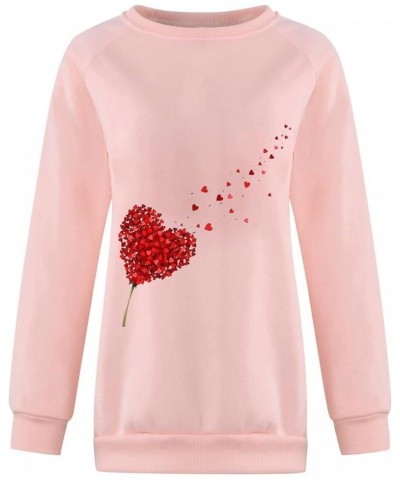 Valentine's Day Sweatshirt Women Long Sleeve Crew Neck Shirts Heart Print Blouse Casual Pullover Loose Fit Tunic Tops 3❤❤pink...