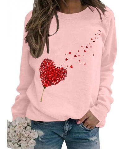 Valentine's Day Sweatshirt Women Long Sleeve Crew Neck Shirts Heart Print Blouse Casual Pullover Loose Fit Tunic Tops 3❤❤pink...