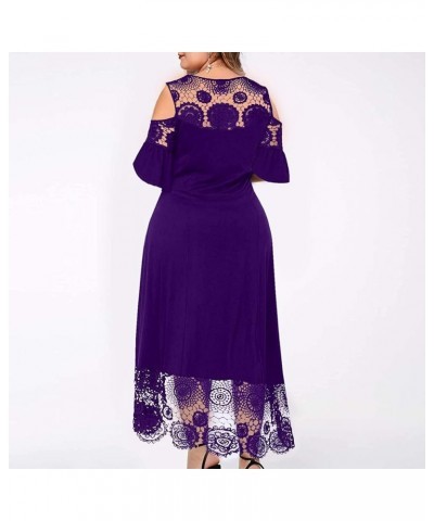 Plus Size Dress for Women Fashion Women's Lace Stitching Ruffle Short-Sleeved Strapless Sheath Dress Dress, L-5XL B-purple $1...
